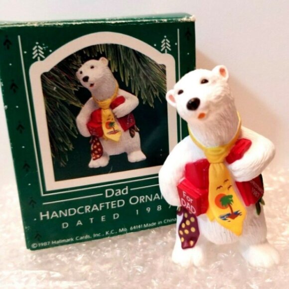 Vintage Hallmark 1987 Dad Handcrafted Ornament Polar Bear Original box Christmas - Picture 1 of 7